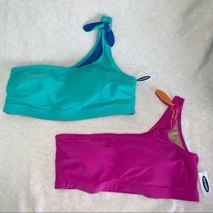 Women’s L OLD NAVY Single Shoulder Tie Swimsuit Tops Mint/Royal & Pink/Orange